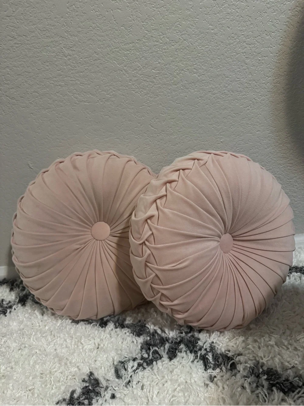 Round Pleated Throw Pillows - Blush Pink (Set of 2)